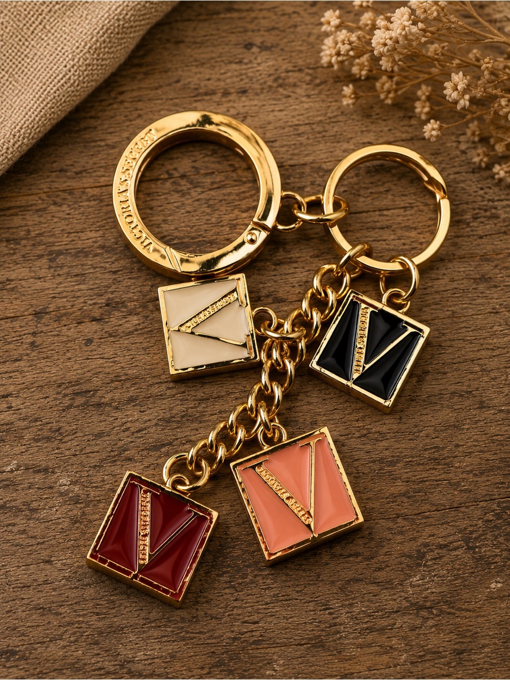 Victoria's Secret V Monogram Dice Logo Bag Charm Key Chain